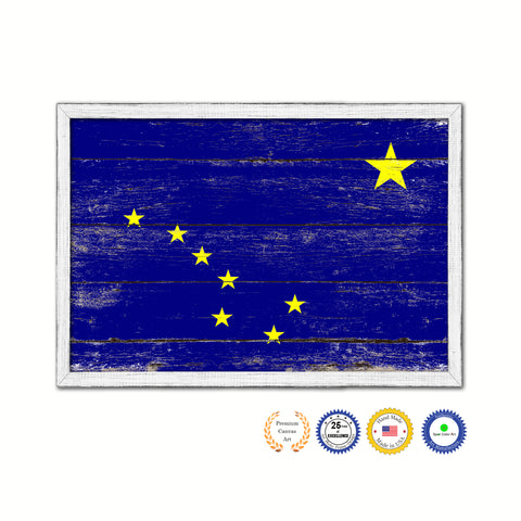 Alaska State Flag Texture Canvas Print with Black Picture Frame Home Decor Man Cave Wall Art Collectible Decoration Artwork Gifts