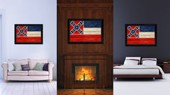 Mississippi State Flag Texture Canvas Print with Black Picture Frame Home Decor Man Cave Wall Art Collectible Decoration Artwork Gifts