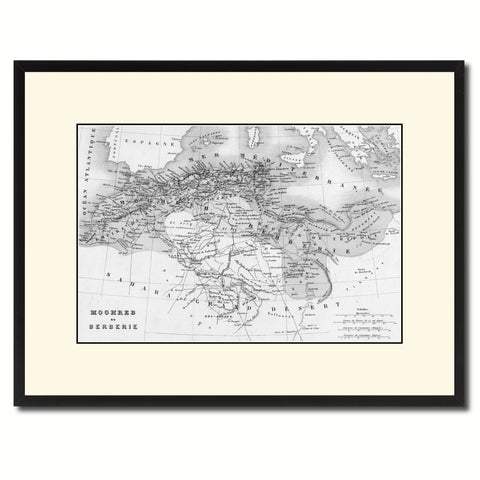 North Africa Barbary Coast Vintage B&W Map Canvas Print, Picture Frame Home Decor Wall Art Gift Ideas
