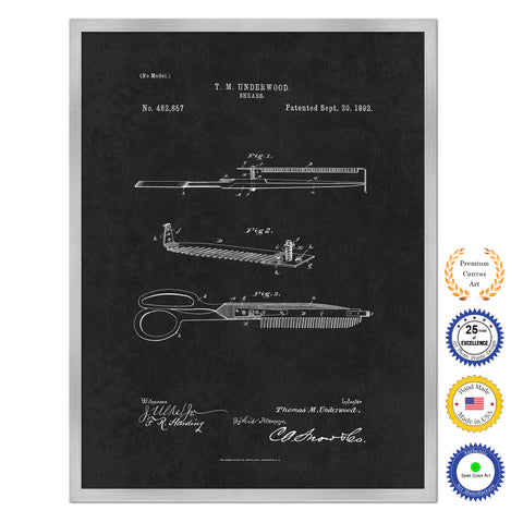 1892 Barber Shears Antique Patent Artwork Silver Framed Canvas Home Office Decor Great Gift for Barber Salon Hair Stylist