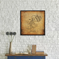 Zodiac Aquarius Horoscope Brown Canvas Print, Black Custom Frame