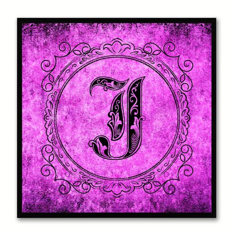 Alphabet J Purple Canvas Print Black Frame Kids Bedroom Wall Décor Home Art