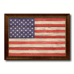 American Flag  Texture United States of America Canvas Print with Brown Custom Picture Frame Home Decor Gift Ideas Wall Art Decoration