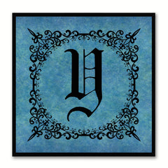 Alphabet Y Blue Canvas Print Black Frame Kids Bedroom Wall Décor Home Art