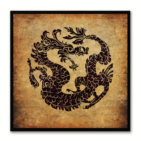 Zodiac Dragon Horoscope Brown Canvas Print Black Custom Frame Home Decor Wall Art