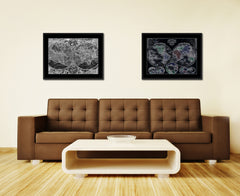 Macro Closeup Vintage Monochrome Map Canvas Print, Gifts Picture Frames Home Decor Wall Art
