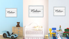 Madison Name Plate White Wash Wood Frame Canvas Print Boutique Cottage Decor Shabby Chic
