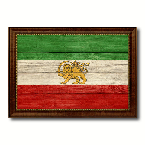 Old Iran Country Flag Texture Canvas Print with Brown Custom Picture Frame Home Decor Gift Ideas Wall Art Decoration