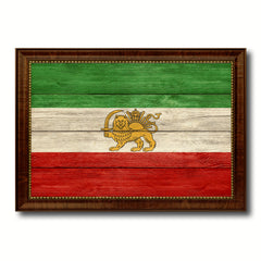 Old Iran Country Flag Texture Canvas Print with Brown Custom Picture Frame Home Decor Gift Ideas Wall Art Decoration