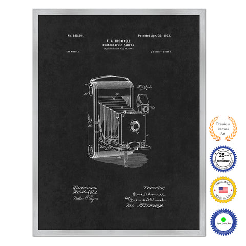 1902 Photographic Brownie Camera Antique Patent Artwork Silver Framed Canvas Home Office Decor Great Gift for Photographer