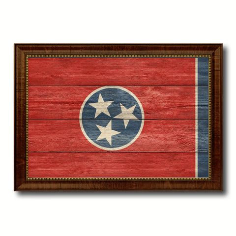Tennessee State Flag Texture Canvas Print with Brown Picture Frame Gifts Home Decor Wall Art Collectible Decoration
