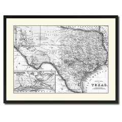 Texas Vintage B&W Map Canvas Print, Picture Frame Home Decor Wall Art Gift Ideas