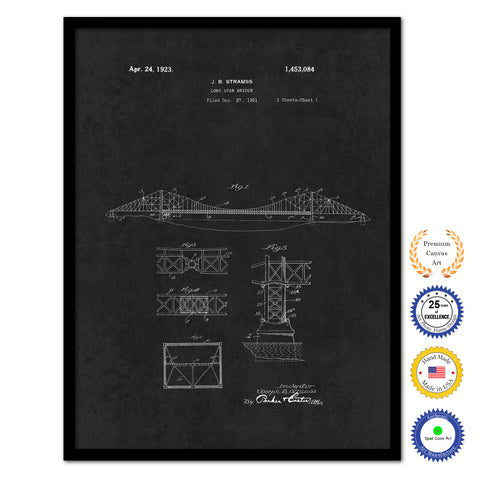 1923 Long Span Bridge Vintage Patent Artwork Black Framed Canvas Home Office Decor Great Gift for Engineers Architects Construction Workers