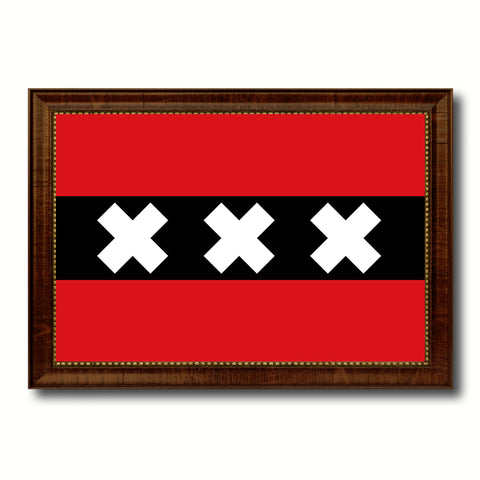 Amsterdam City Netherlands Country Texture Flag Canvas Print Black Picture Frame