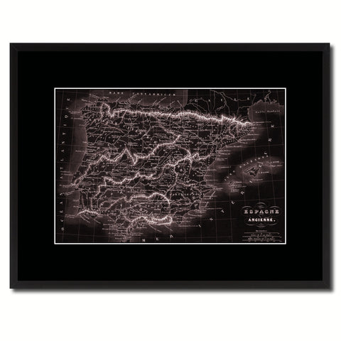 Spain Portugal Vintage Vivid Sepia Map Canvas Print, Picture Frames Home Decor Wall Art Decoration Gifts