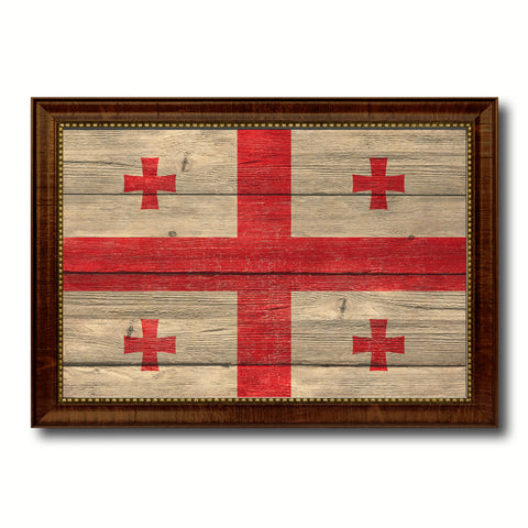 Georgia Country Flag Texture Canvas Print with Brown Custom Picture Frame Home Decor Gift Ideas Wall Art Decoration