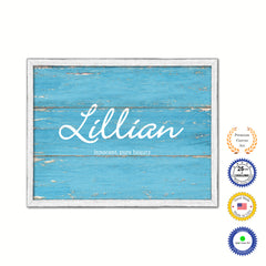 Lillian Name Plate White Wash Wood Frame Canvas Print Boutique Cottage Decor Shabby Chic