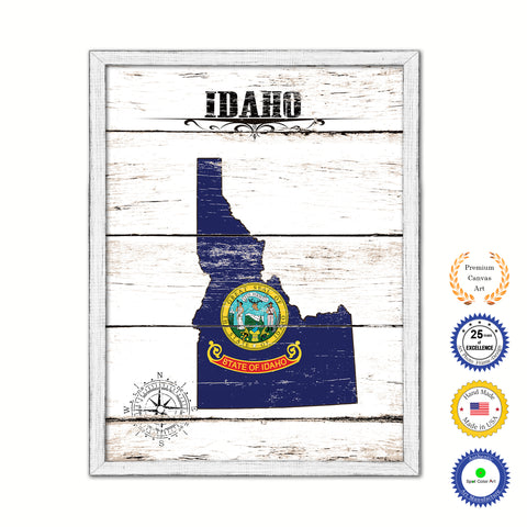 Idaho State Flag Texture Canvas Print with Brown Picture Frame Gifts Home Decor Wall Art Collectible Decoration