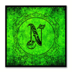 Alphabet N Green Canvas Print Black Frame Kids Bedroom Wall Décor Home Art