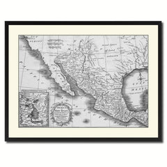 Mexico Vintage B&W Map Canvas Print, Picture Frame Home Decor Wall Art Gift Ideas