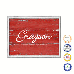 Grayson Name Plate White Wash Wood Frame Canvas Print Boutique Cottage Decor Shabby Chic