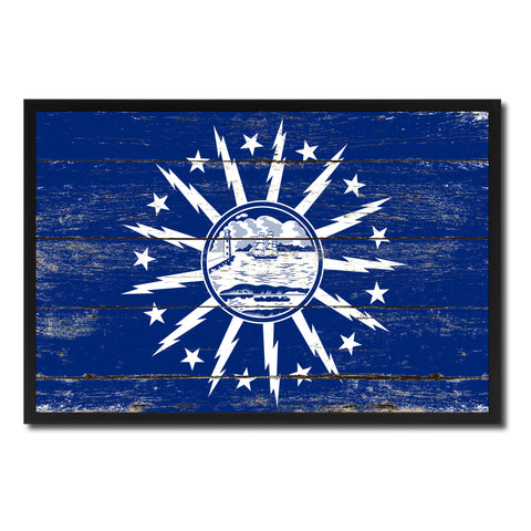 Naval & Maritime City Massachusetts State Vintage Flag Canvas Print Brown Picture Frame