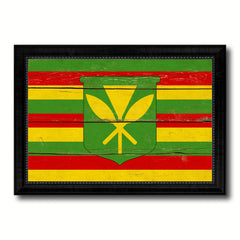 Kanaka Maoli City Hawaii State Vintage Flag Canvas Print Black Picture Frame
