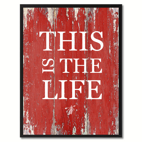 This Is The Life Saying Canvas Print, Black Picture Frame Home Decor Wall Art Gifts