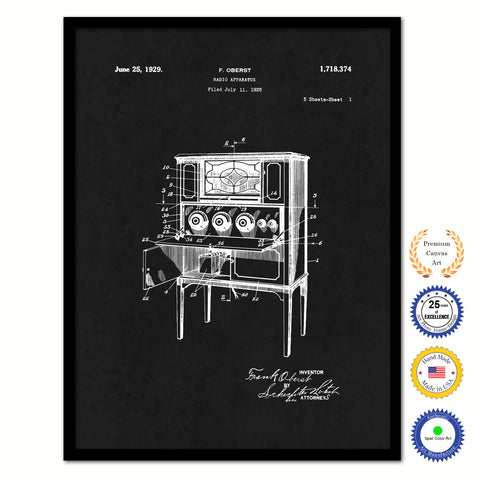 1929 Radio Apparatus Old Patent Art Print on Canvas Custom Framed Vintage Home Decor Wall Decoration Great for Gifts