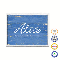 Alice Name Plate White Wash Wood Frame Canvas Print Boutique Cottage Decor Shabby Chic
