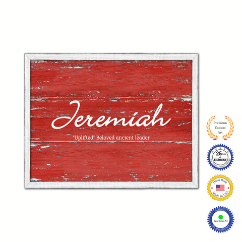 Jeremiah Name Plate White Wash Wood Frame Canvas Print Boutique Cottage Decor Shabby Chic