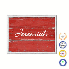 Jeremiah Name Plate White Wash Wood Frame Canvas Print Boutique Cottage Decor Shabby Chic