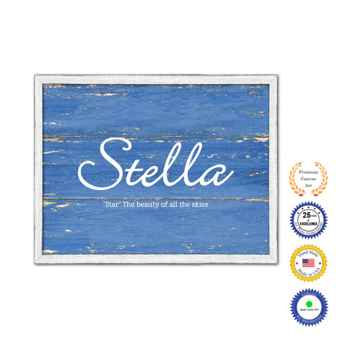 Stella Name Plate White Wash Wood Frame Canvas Print Boutique Cottage Decor Shabby Chic