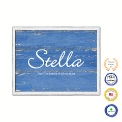Stella Name Plate White Wash Wood Frame Canvas Print Boutique Cottage Decor Shabby Chic
