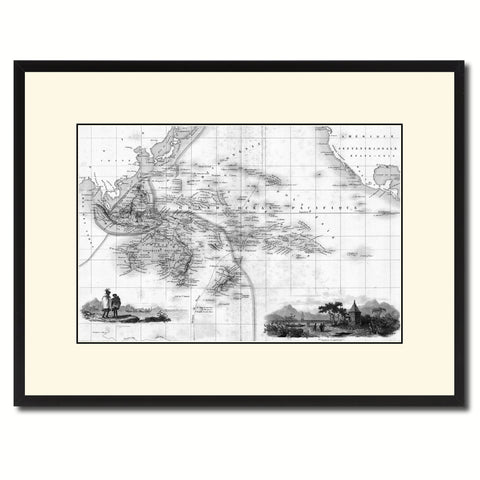 Oceania Australia New Zealand Vintage B&W Map Canvas Print, Picture Frame Home Decor Wall Art Gift Ideas