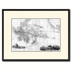 Oceania Australia New Zealand Vintage B&W Map Canvas Print, Picture Frame Home Decor Wall Art Gift Ideas