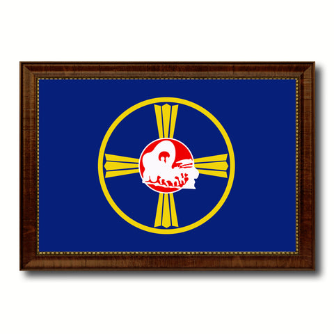 Omaha City Nebraska State Flag Canvas Print Brown Picture Frame