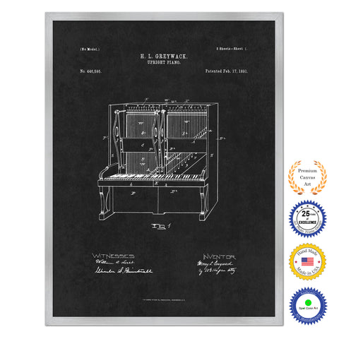 1891 Upright Piano Old Patent Art Print on Canvas Custom Framed Vintage Home Decor Wall Decoration Great for Gifts