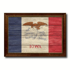 Iowa State Flag Texture Canvas Print with Brown Picture Frame Gifts Home Decor Wall Art Collectible Decoration