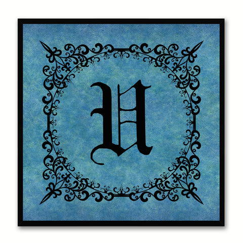 Alphabet U Blue Canvas Print Black Frame Kids Bedroom Wall Décor Home Art