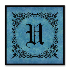 Alphabet U Blue Canvas Print Black Frame Kids Bedroom Wall Décor Home Art