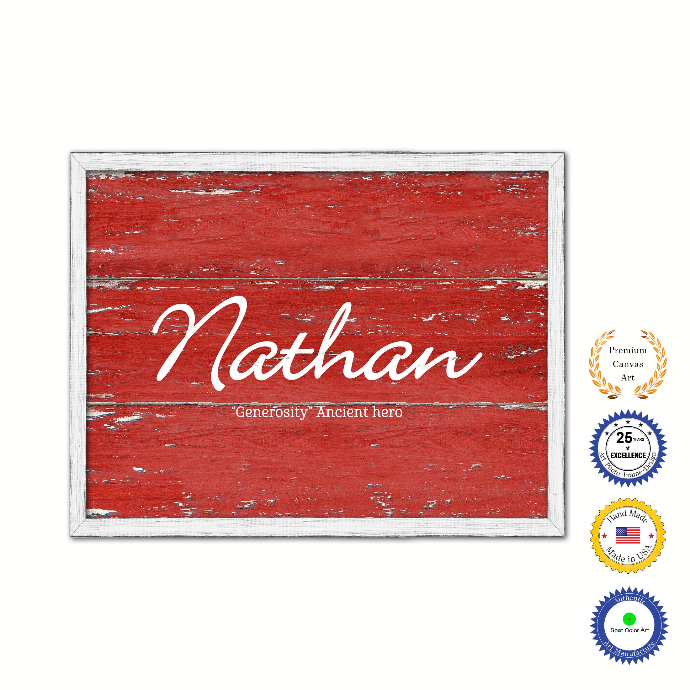 Nathan Name Plate White Wash Wood Frame Canvas Print Boutique Cottage Decor Shabby Chic