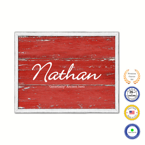 Nathan Name Plate White Wash Wood Frame Canvas Print Boutique Cottage Decor Shabby Chic
