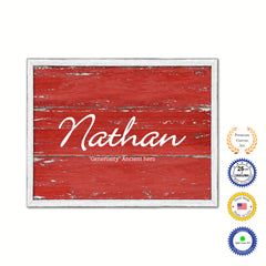 Nathan Name Plate White Wash Wood Frame Canvas Print Boutique Cottage Decor Shabby Chic