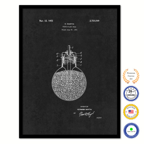 1955 Photo Flash Bulb Vintage Patent Artwork Black Framed Canvas Home Office Decor Great Gift for Photographer