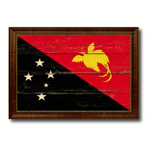 Papua New Guinea Country Flag Vintage Canvas Print with Brown Picture Frame Home Decor Gifts Wall Art Decoration Artwork