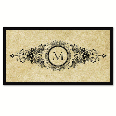 Alphabet Letter M Brown Canvas Print, Black Custom Frame