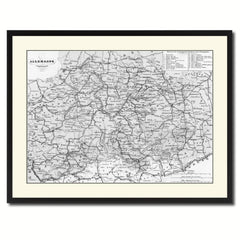 Central Germany Vintage B&W Map Canvas Print, Picture Frame Home Decor Wall Art Gift Ideas