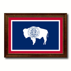 Wyoming State Flag Canvas Print with Custom Brown Picture Frame Home Decor Wall Art Decoration Gifts