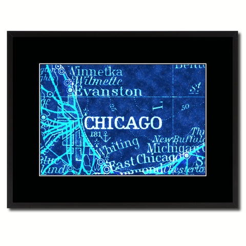 Chicago Illinois Vintage Vivid Color Map Canvas Print, Picture Frame Home Decor Wall Art Office Decoration Gift Ideas